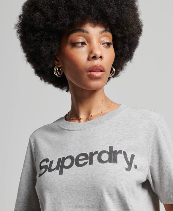 kadınlar Superdry açık gri çekirdek logolu tişört NNTB6281