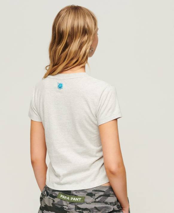 kadınlar Superdry açık gri iş giysisi yazılı grafik tişört NNTB2115