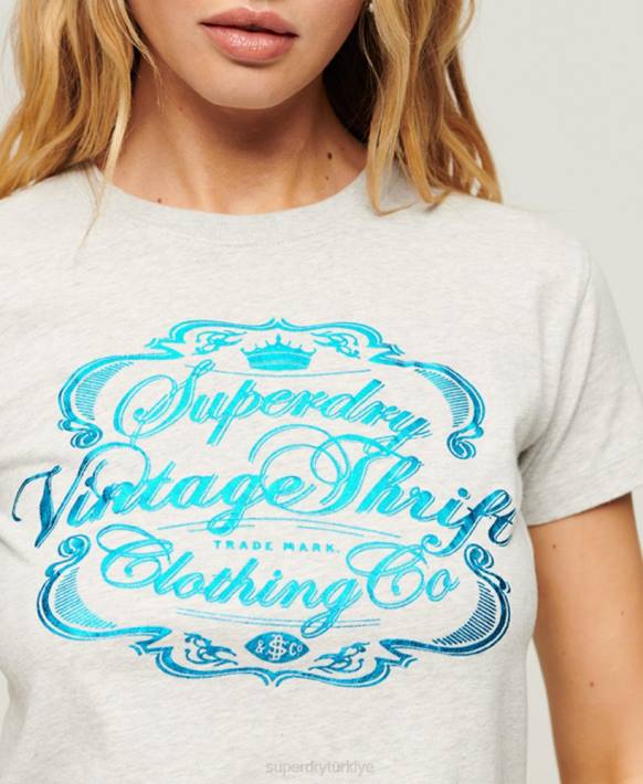 kadınlar Superdry açık gri iş giysisi yazılı grafik tişört NNTB2115