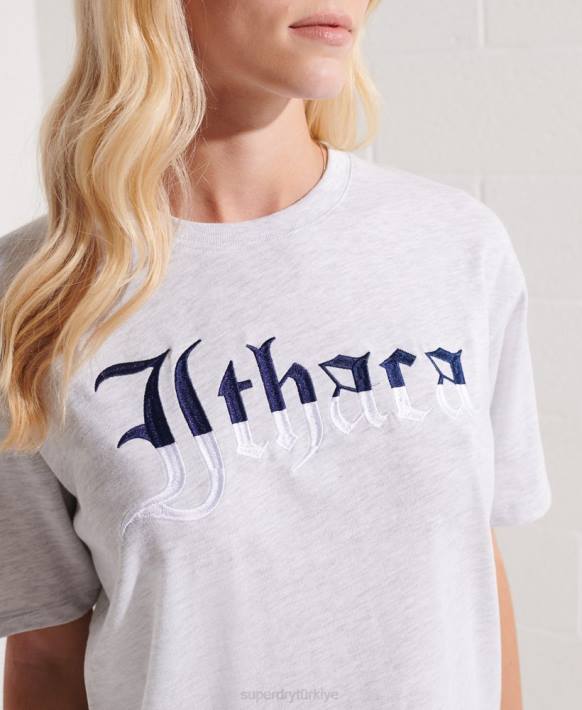 kadınlar Superdry açık gri kolej grafik t-shirt NNTB2719