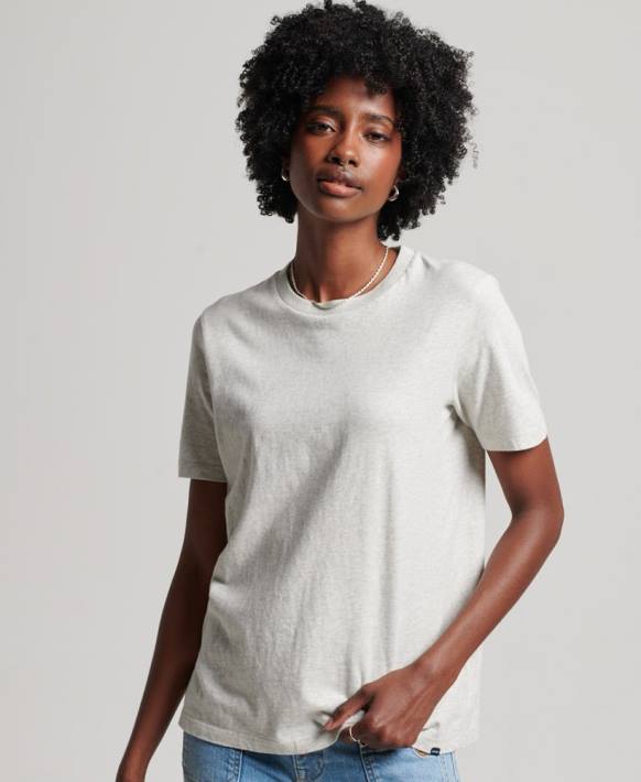 kadınlar Superdry açık gri organik pamuk temel t-shirt NNTB6302