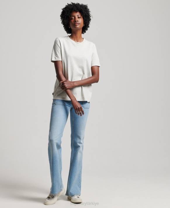 kadınlar Superdry açık gri organik pamuk temel t-shirt NNTB6302