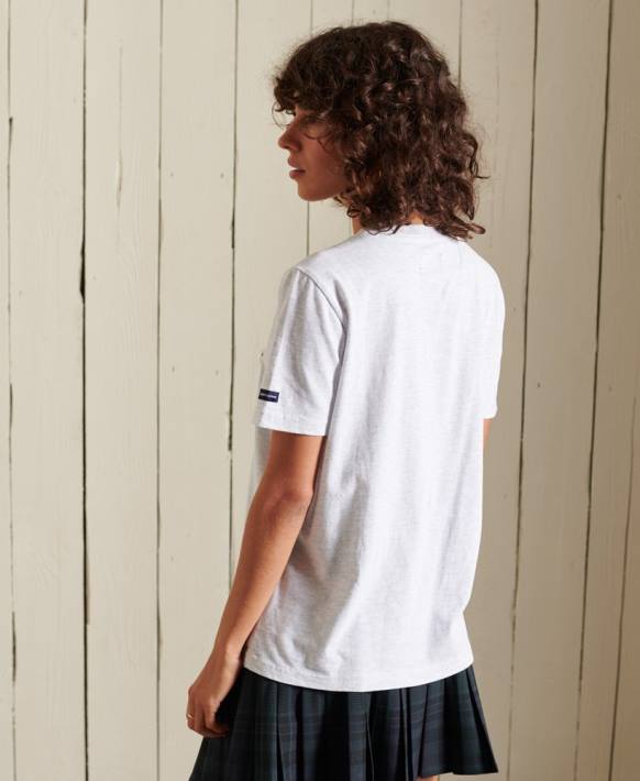 kadınlar Superdry açık gri script tarzı kolej floklu tişört NNTB2775