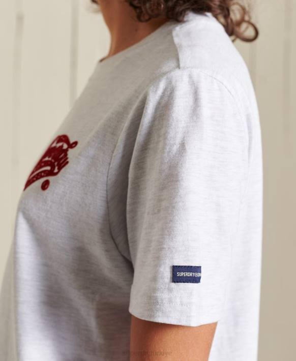 kadınlar Superdry açık gri script tarzı kolej floklu tişört NNTB2775