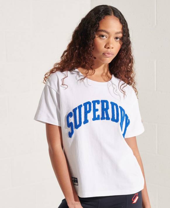 kadınlar Superdry beyaz kolej kemeri kutulu tişört NNTB6296