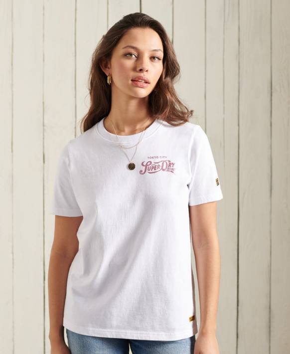 kadınlar Superdry beyaz simli standart ağırlıkta t-shirt NNTB2859