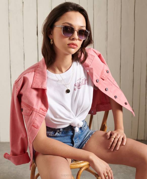 kadınlar Superdry beyaz simli standart ağırlıkta t-shirt NNTB2859