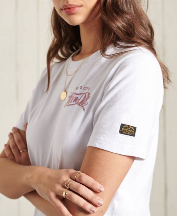 kadınlar Superdry beyaz simli standart ağırlıkta t-shirt NNTB2859