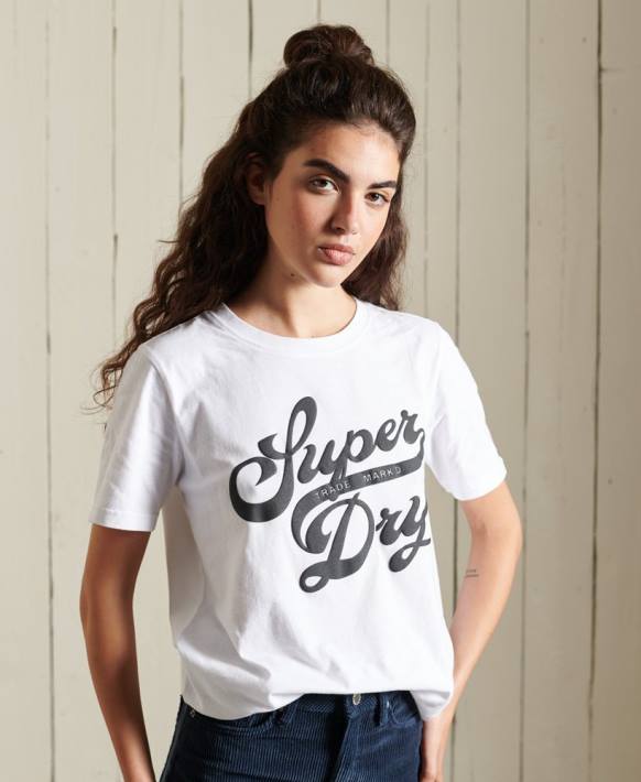 kadınlar Superdry beyaz siyah tişört NNTB6269