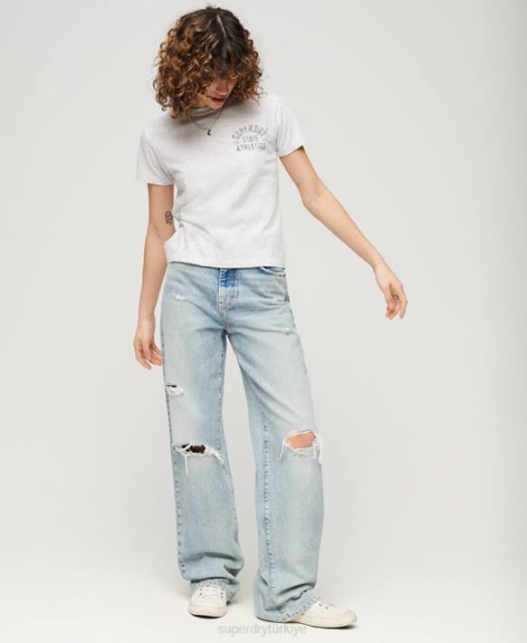 kadınlar Superdry gri atletik temel şantuk 90'lar tişörtü NNTB2063