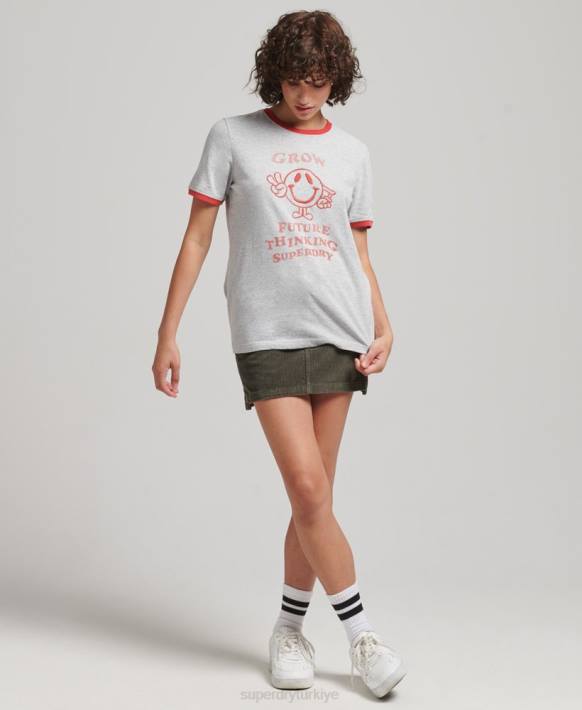 kadınlar Superdry gri geri dönüşümlü zil tişörtü NNTB6254