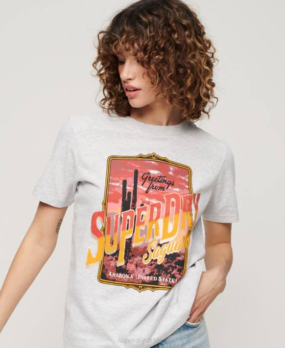 kadınlar Superdry gri seyahat hatırası grafikli tişört NNTB2622