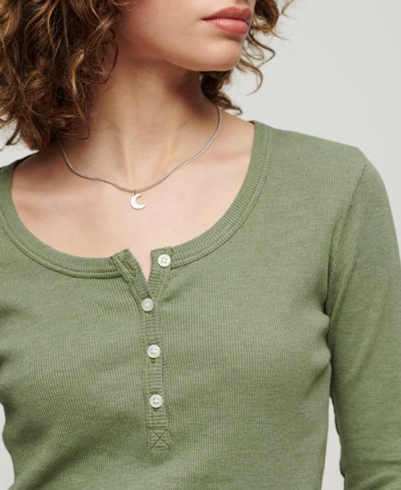 kadınlar Superdry haki vintage düğmeli uzun kollu üst NNTB2138