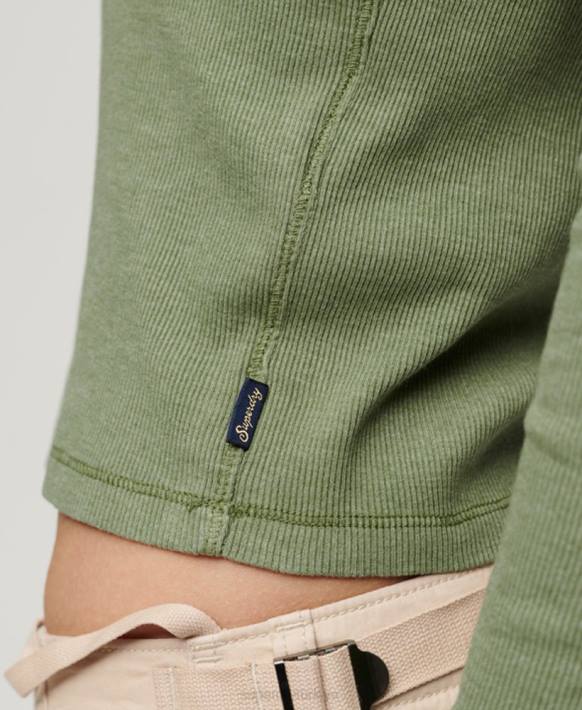 kadınlar Superdry haki vintage düğmeli uzun kollu üst NNTB2138