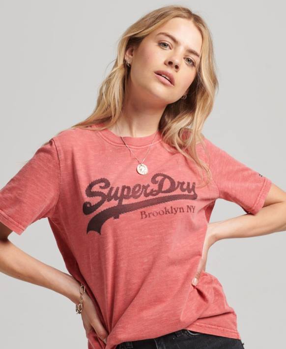 kadınlar Superdry kırmızı işlemeli grafik logolu tişört NNTB6193