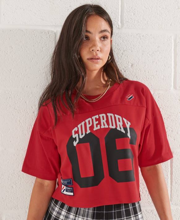 kadınlar Superdry kırmızı kolej kemeri kutulu tişört NNTB2814