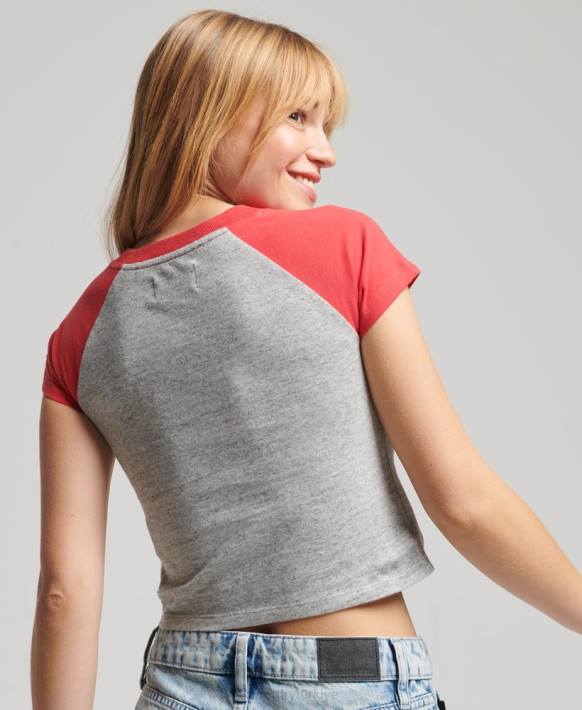 kadınlar Superdry kırmızı organik pamuk eski beyzbol minik tişört NNTB6231