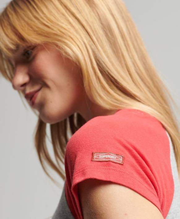 kadınlar Superdry kırmızı organik pamuk eski beyzbol minik tişört NNTB6231