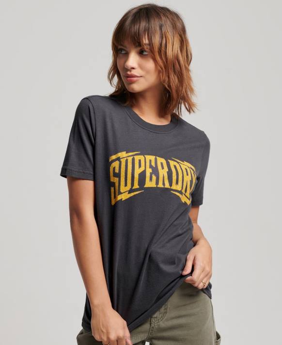 kadınlar Superdry koyu gri eski işlemeli t-shirt NNTB2630