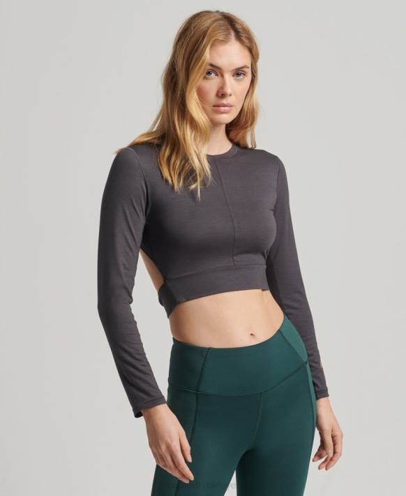 kadınlar Superdry koyu gri esnek şal uzun kollu top NNTB6327