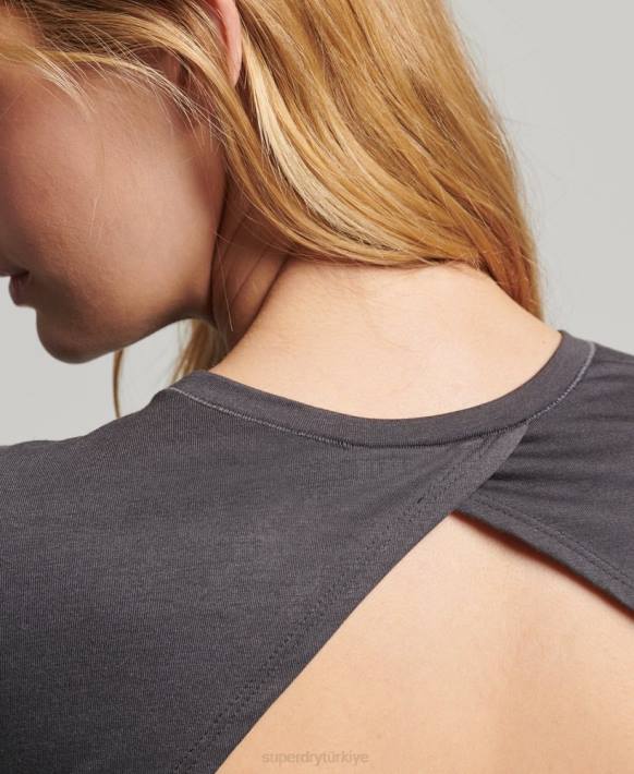 kadınlar Superdry koyu gri esnek şal uzun kollu top NNTB6327
