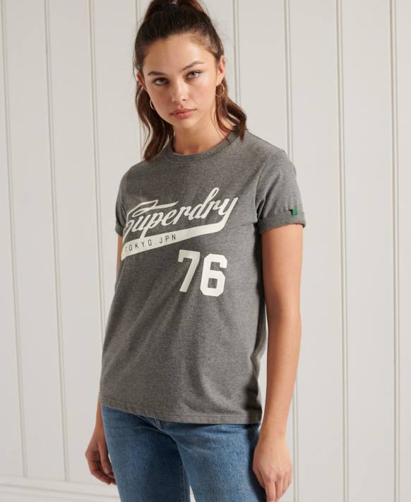 kadınlar Superdry koyu gri kolej cali devlet tişört NNTB2806