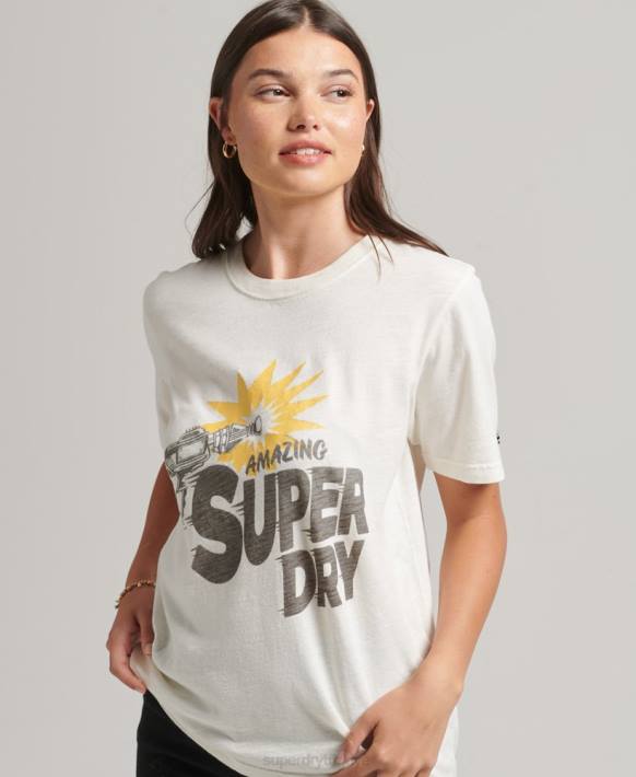 kadınlar Superdry krem eski bağımsız tişört NNTB6221