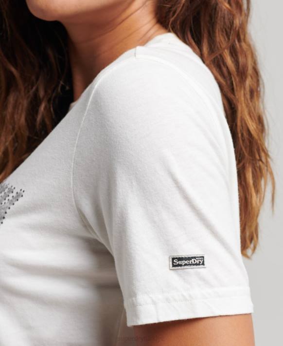 kadınlar Superdry krem işlemeli grafik logolu tişört NNTB6188
