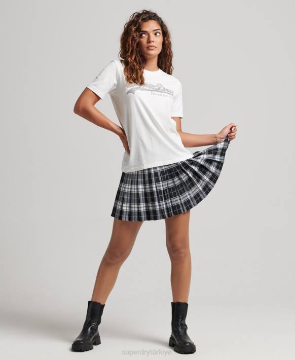 kadınlar Superdry krem işlemeli grafik logolu tişört NNTB6188