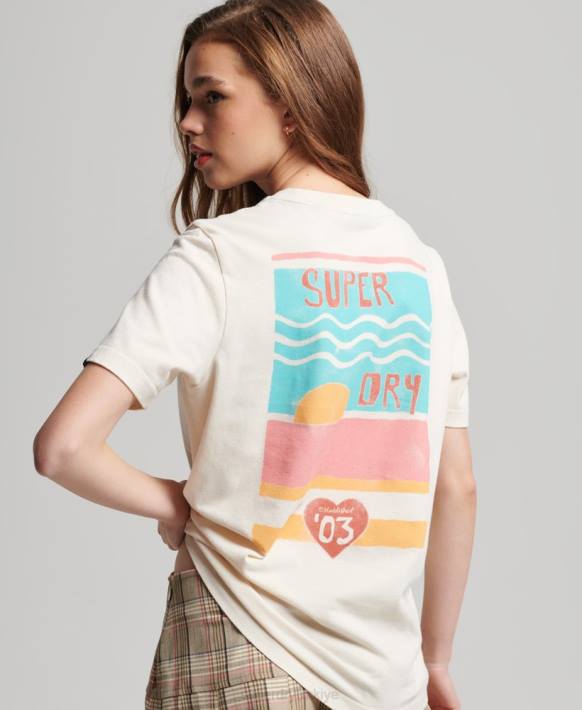 kadınlar Superdry krem vintage cali kesimli t-shirt NNTB2147