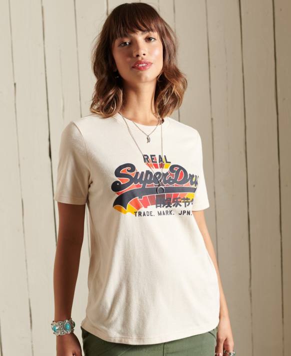 kadınlar Superdry krem vintage logo gökkuşağı t-shirt NNTB2822