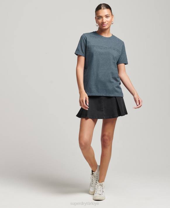 kadınlar Superdry mavi eski kurumsal logolu marn t-shirt NNTB2841