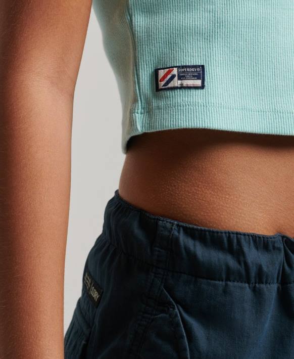 kadınlar Superdry mavi essential nervürlü crop t-shirt NNTB6236