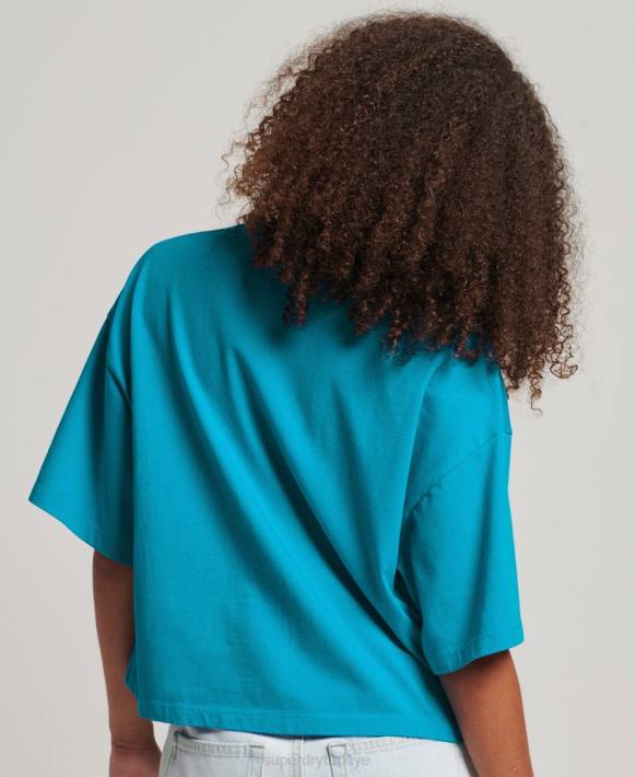 kadınlar Superdry mavi kod yığılmış kutulu tişört NNTB2702