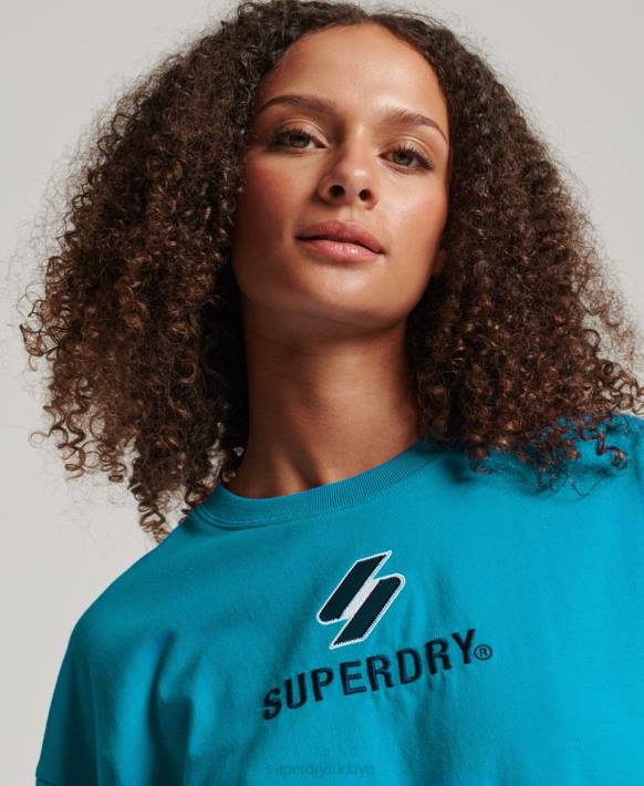 kadınlar Superdry mavi kod yığılmış kutulu tişört NNTB2702