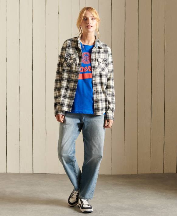 kadınlar Superdry mavi script tarzı kolej tişörtü NNTB2779