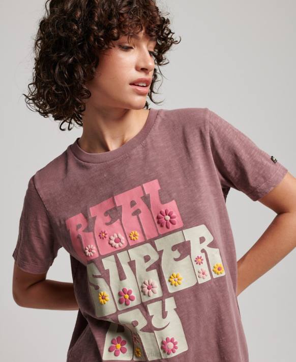 kadınlar Superdry mor çiçekli tişört NNTB2618