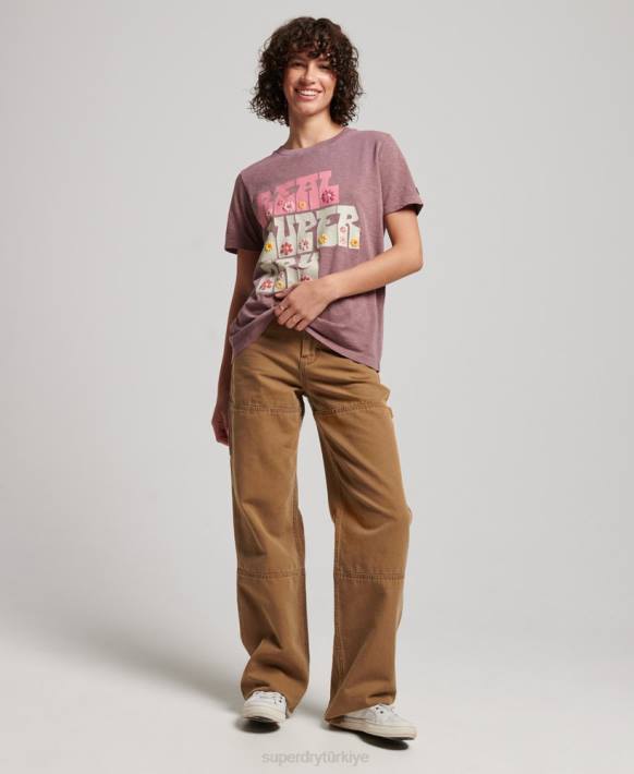 kadınlar Superdry mor çiçekli tişört NNTB2618