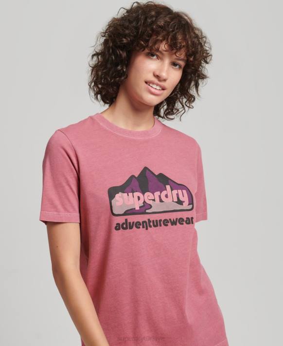 kadınlar Superdry pembe 90'lar arazi grafikli tişört NNTB6210