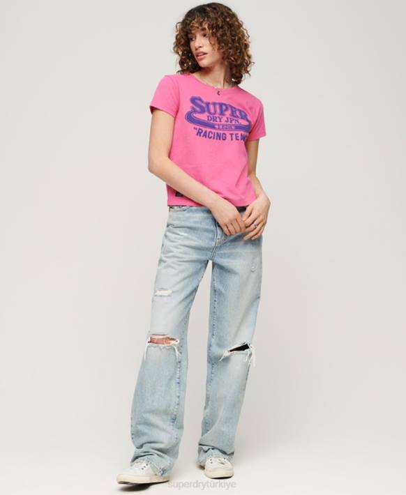 kadınlar Superdry pembe arşiv neon grafik tişört NNTB2636