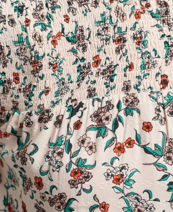 kadınlar Superdry pembe büzgülü uzun kollu dokuma üst NNTB3014