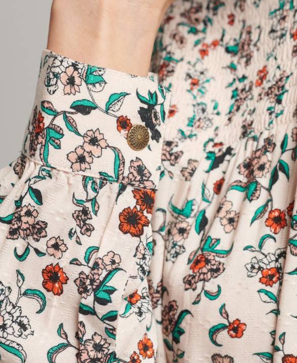 kadınlar Superdry pembe büzgülü uzun kollu dokuma üst NNTB3014