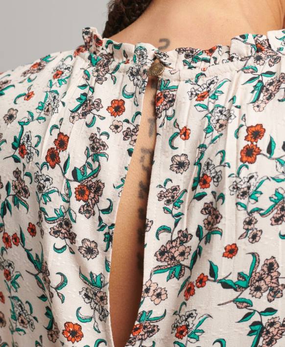 kadınlar Superdry pembe büzgülü uzun kollu dokuma üst NNTB3014