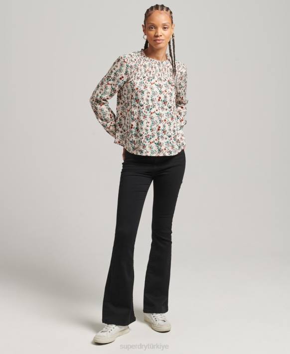 kadınlar Superdry pembe büzgülü uzun kollu dokuma üst NNTB3014