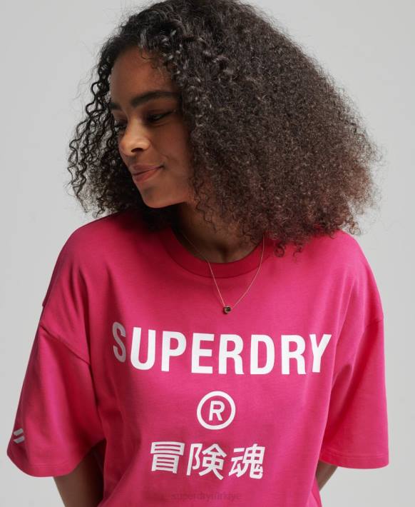 kadınlar Superdry pembe çekirdek logolu spor t-shirt NNTB2759