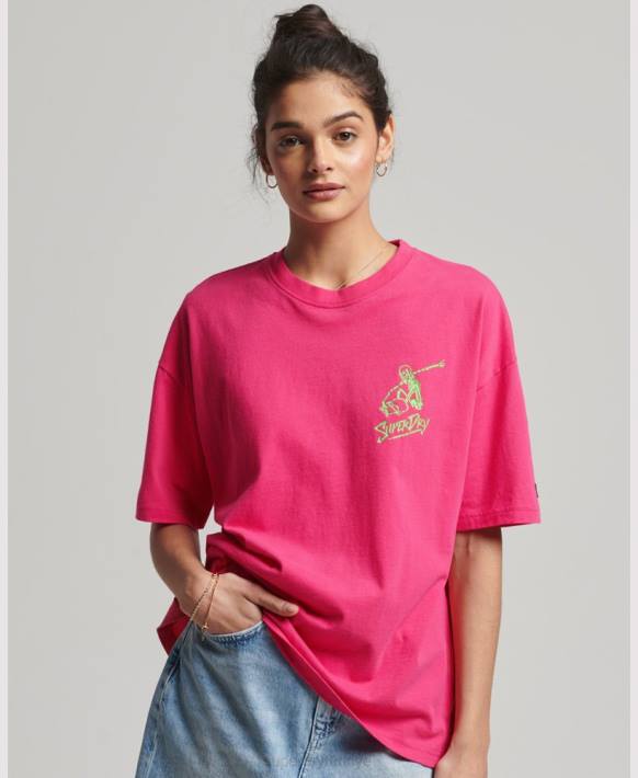 kadınlar Superdry pembe eski cali t-shirt NNTB6198