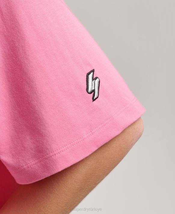 kadınlar Superdry pembe mikro logo işlemeli boxy t-shirt NNTB6227