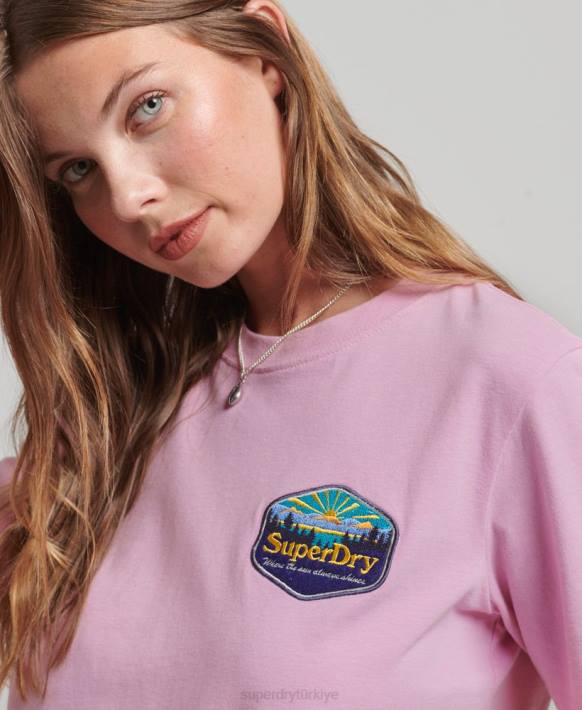 kadınlar Superdry pembe seyahat tişörtü NNTB6192