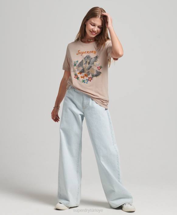 kadınlar Superdry pembe suika grafik t-shirt NNTB2624