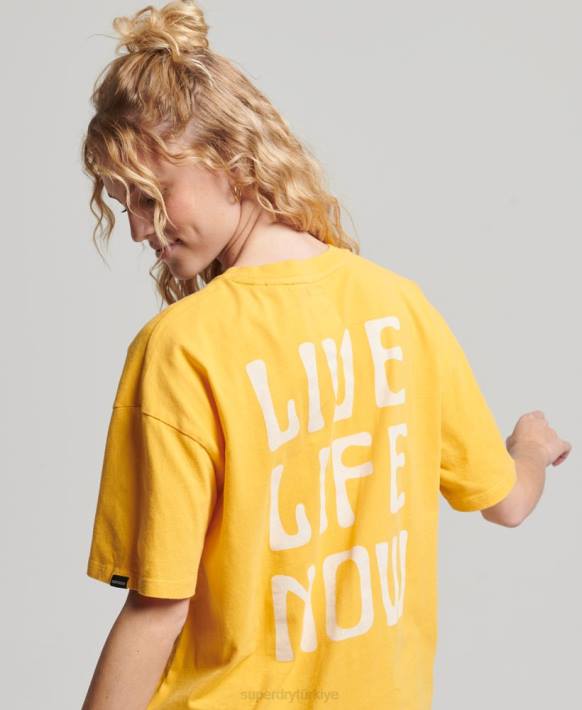 kadınlar Superdry sarı göçebe halk tişörtü NNTB2664